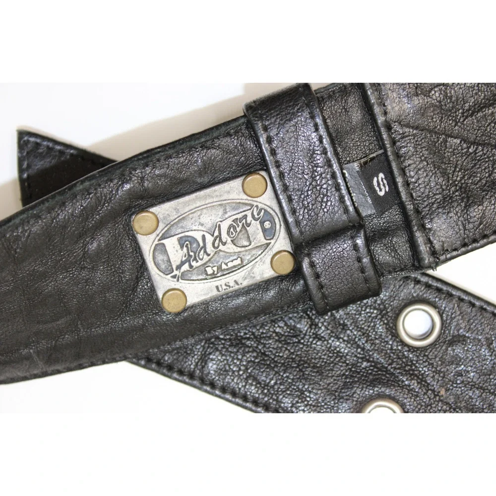 VTG DD Addore by Anat Marin Black Leather Grommet Double Prong Wide Belt Boho S